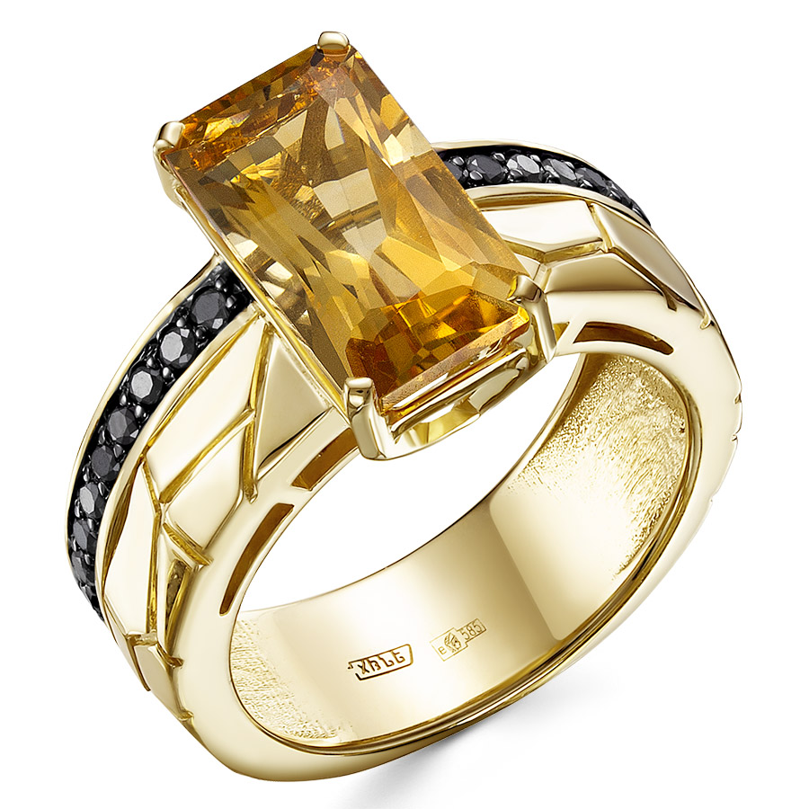 Кольцо, золото, микс с полудрагоценными камнями, желтый, 01-3914